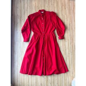 Vintage 1980s Red Liz Claiborne Shirt Dress - Size 12